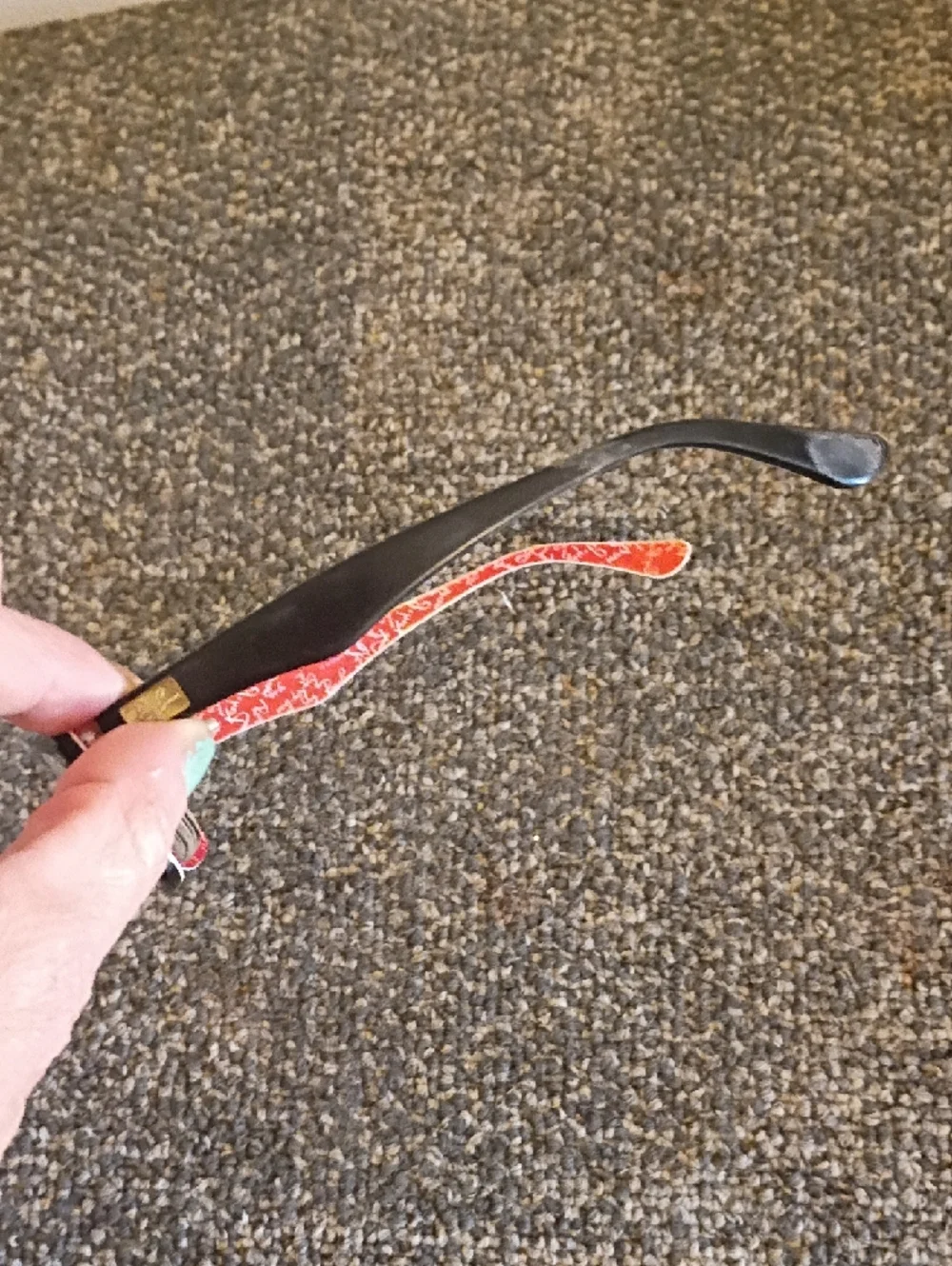 Ray Ban Black Rectangular Prescription Glasses with Red Temple Accents Frames